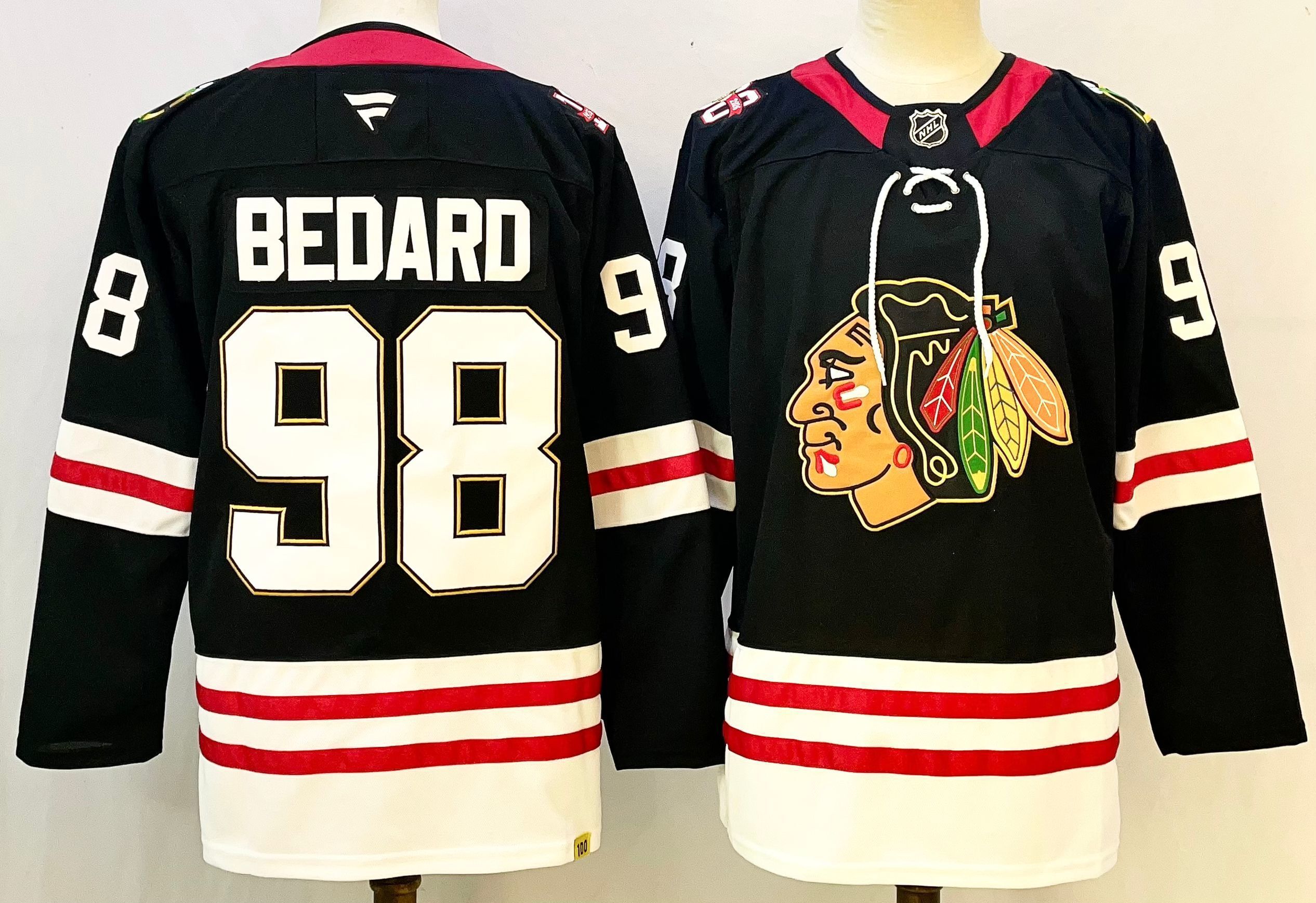 Men Chicago Blackhawks #98 Bedard Black 2026 Adidias NHL Jersey style 001